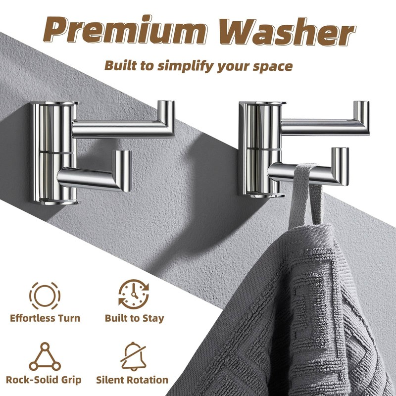 APLusee Swivel Towel Hook Polished Chrome 2 Pack, 304 Stainless