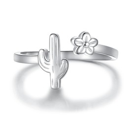 925 Sterling Silver Cactus Plant Ring Adjustable Cute Jewelry Gifts for Women