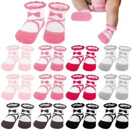 Toulite 12 Pairs Preemie Socks Baby Girls Boys Premature Ruffle Sock Preemie Turn Cuff Cotton Sock Hospital NICU for Newborn (Ballet Style)