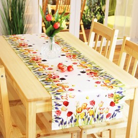 Kamaca Series Tulips and Butterflies Tablecloth, High-Quality Print Motif with Wonderful Flowers