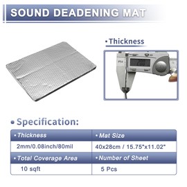 X AUTOHAUX 5 Pcs 80mil 2mm 10sqft Car Sound Deadening Mat Butyl Rubber Heat Shield Material Damping for Hood Boat Engine Cover 15.75"x11.02" Silver Tone Rhombus