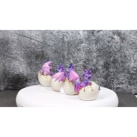 Set Of 4 Purple Spyro Baby Dragon Hatchlings Breaking Out Of Eggs Figurines