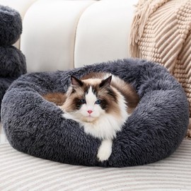 Cat Bed Pet Bed Fluffy Round Dog Bed Rabbit Bed Dog Small Bed Donut Non-Slip Calming Soft Donut Cuddler Cushion Self Warming for Small Dogs Kittens for 5Kg Pet