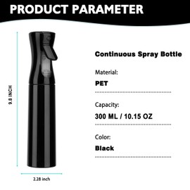 Zuhose Zuhose Spray Bottle for Hair (10.15OZ /300ML) Continuous Ultra Fine Mist Sprayer for Hair, Salons, Barber, Plants, Skin Care, Cleaning Black