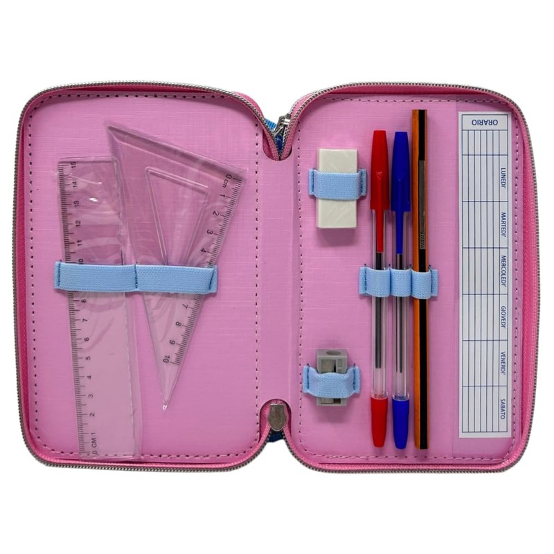 CARTOON 44 Pcs Multi Compartment Pencil Case with 3 Zippers