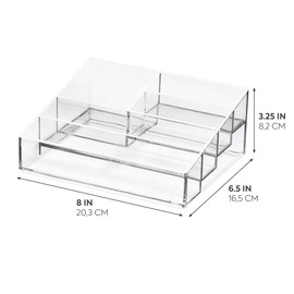 iDesign, Sarah Tanno Signature Series 5 compartment beauty organiser, plastic storage for nail polishes of different sizes, transparent, 16.5 x 20.1 x 8.2 cm.
