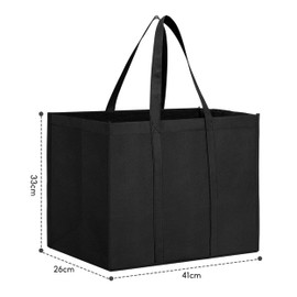 Black Shopping Bags, 3 Pcs Tote Bag, 41×33×26cm Lightweight Shopper Bag, Grocery Bag Tote Bag, Foldable Washable Reusable Folding Tote Bag With Small Hook for Daily Life Picnic Camping (Black)