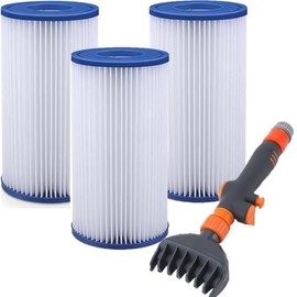 SUDS-ONLINE Swimming Pool Filter Cartridges 3-Pack - Type A/C Compatible with Filter Cleaning Brush