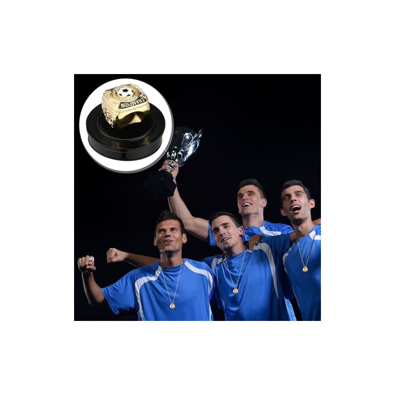 12 Pcs Soccer Championship Rings with Display Chain and Stand