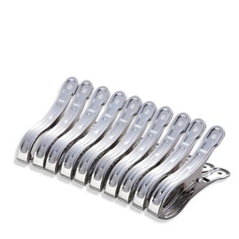 SHULLIN Pack of 10 8 cm Stainless Steel Large Clothes Pegs, Towel Clips, Beach Towel Clips, Spring Clips, Towel Clips for Daily Laundry, Beach Towel, Bath Towel, Bed Linen and Thick Clothing (Silver)
