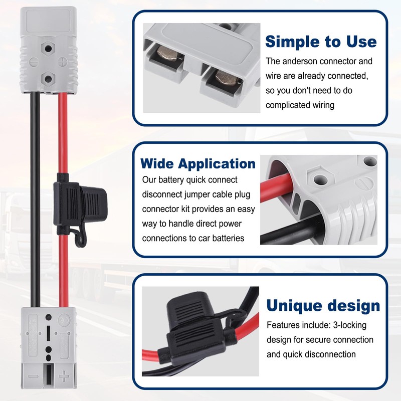 GFFG 600V Battery Quick Connector, Dual Anderson Plug Cable with
