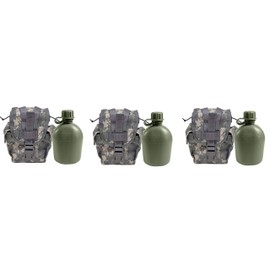 Military Outdoor Clothing Never Issued U.S. G.I. 1 Quart Olive Drab Military Canteen with Previously Issued U.S. G.I. 1 Quart ACU MOLLE Canteen/General Purpose Pouch (Pack of 3)