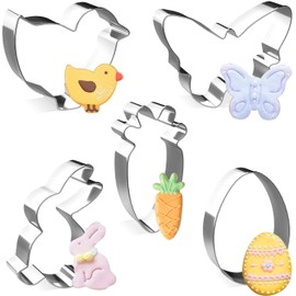 Easter Cookie Cutters, Joyoldelf 5 Pcs Cookie Cutter Set Stainless Steel Rabbit, Carrot, Butterfly, Egg, Chick