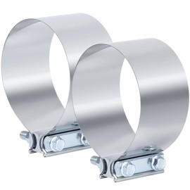 Vitonsbay 3.5 Inch Exhaust Clamp,3 1/2 In Butt Joint Exhaust Muffler Pipe Band Clamp Sleeve Coupler Stainless Steel(2PCS)