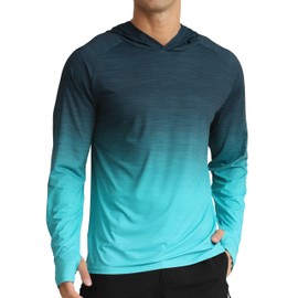 APTRO Men's UPF 50+ Sun Protection Long Sleeve Hoodie Shirts UV Outdoor Fishing Shirts SPF Rash Guard Shirts for Men MS17 Gradient Green XXL