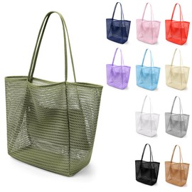 VOROLO Mesh Tote Beach Bag,Women Fairycore Hobo Bag,Shoulder Bag,Soft Summer Casual Crochet Bags(Military Green)
