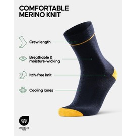 DANISH ENDURANCE 3-Pack Merino Wool Dress Socks, Breathable & Sweat-Wicking Crew Socks for Men & Women, Multicolor (1x Navy Blue, 1x Navy Blue/Light Blue, 1x Navy Blue/Yellow), Medium