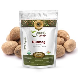 Organic Way Premium Quality Nutmeg Whole (Myristica fragrans) - Healthy Digestion | Organic & Kosher Certified | Non GMO & Gluten Free | USDA Certified | Origin - India (1/2 LBS / 8 Oz)