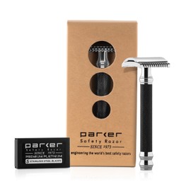 Parker Open Comb Double Edge Safety Razor – Heavyweight Chrome Handle for Closer Shaves – Includes 5 Razor Blades – Ideal for Men with Thick or Coarse Beards (26C - Graphite Gray)