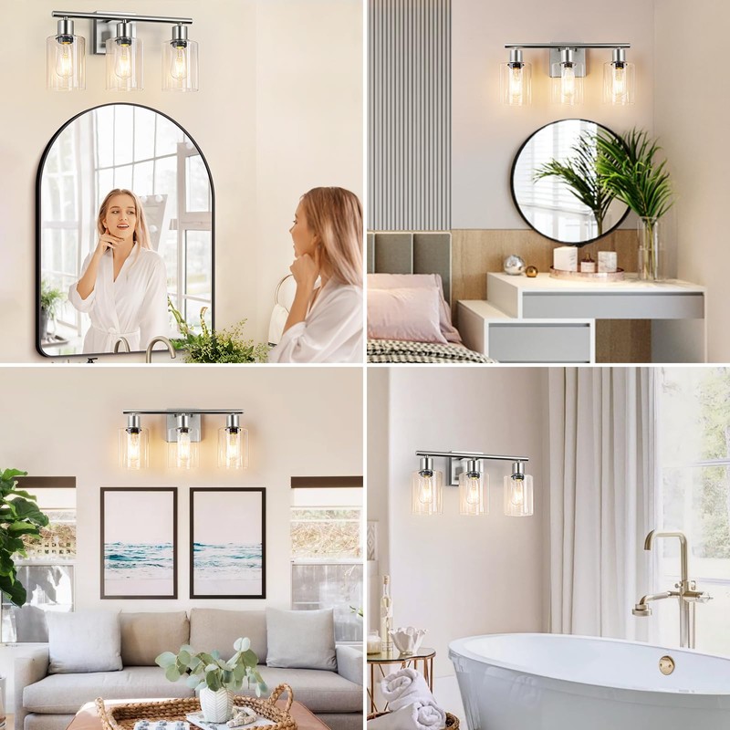 Battery Operated Wall Sconce, 3-Light Dimmable Rechargeable Vanity Light Fixture