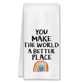 HUGANE Rainbow Kitchen Towels, You Make The World a Better Place Gift Rainbow Hand Towels for Bathroom, Inspirational Quotes Dish Towels for Kitchen, Inspirational Gifts for Women, 16x24 Inches