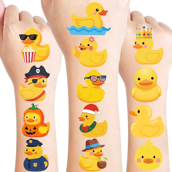 52 tatuajes temporales de pato de goma para niños, tatuajes