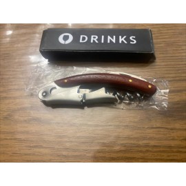 DRINKS Corkscrew Wine Bottle Opener Waiters Key Wood Double Hinged Foil Cutter