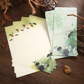 Halloluck 48 Pcs Letter Writing Stationery Paper Letter Set, 32 Colorful Writing Stationery Paper Letter Writing Paper with 16 Envelope, 8 Different Color Ink Painting Classic Vintage Antique Design