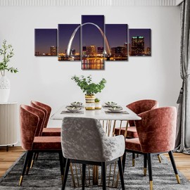 St. Louis Skyline City Canvas Wall Art Room Decor Cityscape Missouri Pictures for Bedroom Artwork Painting 5 Piece Picture for Bedroom Office Decoration Stretch Framed Ready to Hang (50''Wx 24''H)