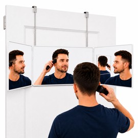 3 Way Mirror for Self Hair Cutting, 360 Barber Mirror Self Cut for Braiding Hair, 3way Haircut to See Back of Head for Men and Women, Black Without LED (White)
