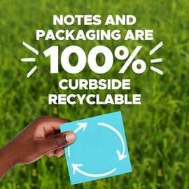 Post-it - Notas adhesivas de papel 100% reciclado, 3 pulgadas x 3 pulgadas, 12 almohadillas para orejas, 70 hojas por bloque, pasteles Wanderlust, suministros escolares y productos de oficina