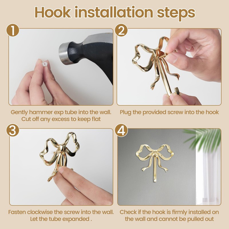 Abizarch Gold Wall Hook, 4 Pcs Coat Hook Bow Knot