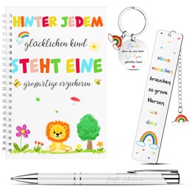 Farewell Gifts for Teacher Teacher Cartoon Spiral Notebook Metal Bookmark Pearl Angel Keyring for Nursery Teacher Nursery