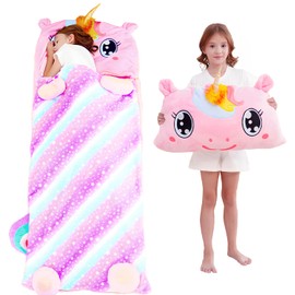 Kid Sleeping Bag - Larger Plush Unicorn Slumber Bag for Boys Girls Daycare Preschool Kindergarten Birthday Gift Travel Sleepover Ages 3-12 Years