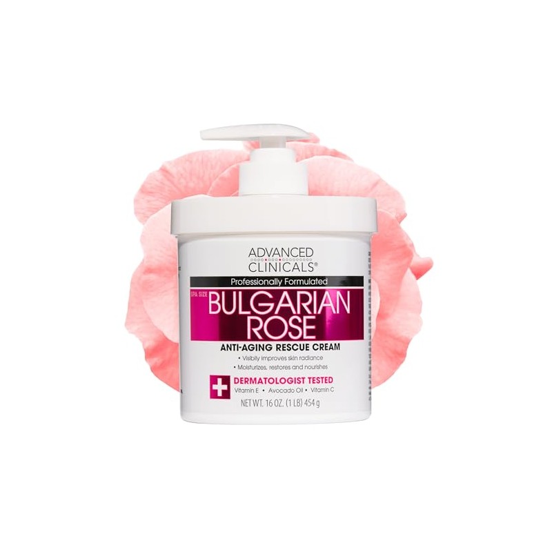 Advanced Clinicals Bulgarian Rose Oil Cream Anti-Aging Rescue for Face,