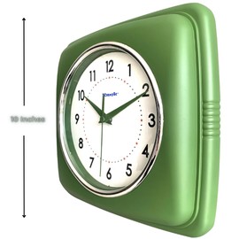 Kmok 9 Inch Retro Square Wall Clock - Battery Operated Silent Non-Ticking Decorative Clock for Home, Office, Kitchen, Bedroom, Bathroom, Living Room & School (Froest Green)