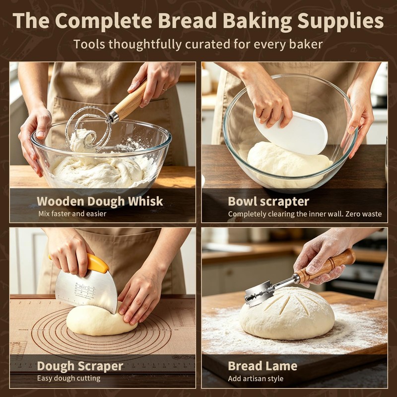 Sourdough Starter Kit with Proofing Basket,bread baking supplies & 34oz