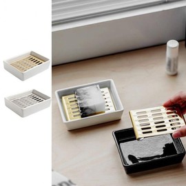 Ceramic Semi-Lock Soap Dish & Tray Case for Bathroom White Silver