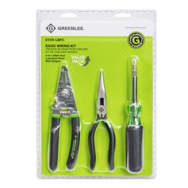 Greenlee, 0159-LBFC, 3-Piece Electrician Tool Kit with Stainless Steel Wire Stripper and Cable Crimper, 6-in-1 Multi-Tool Screwdriver and Bonus 7-Inch Long Nose Side-Cutting Pliers