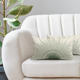 Green Boho Sun Lumbar Pillow Covers 12x20 Set of 2 Sunrise Sunset Abstract Sunshine Print Decorative Long Throw Pillows Outdoor PillowCase Linen Farmhouse Cushion Case Decor for Couch Sofa Bed