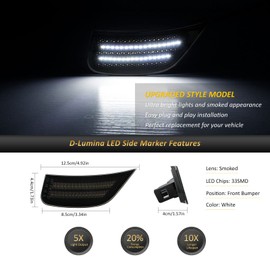 D-Lumina LED Side Marker Lights Smoked Lens for Chevy Tahoe GMC Yukon Yukon XL Yukon Denali Suburban Escalade ESV 2021 2022 2023, Front Bumper LED Sidemarker White, Pack of 2