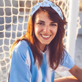 Casoty Blue Soccer Headband for Women, Sports Knotted Headband, Soccer Top Knot Headband for Women Girls, Game Day Sports Hair Accessories for Daily Wear