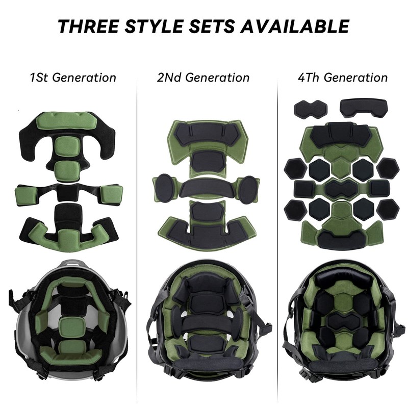 Yzpacc Airsoft Helmet Padding Helmet Pads Set, Second Generation Green