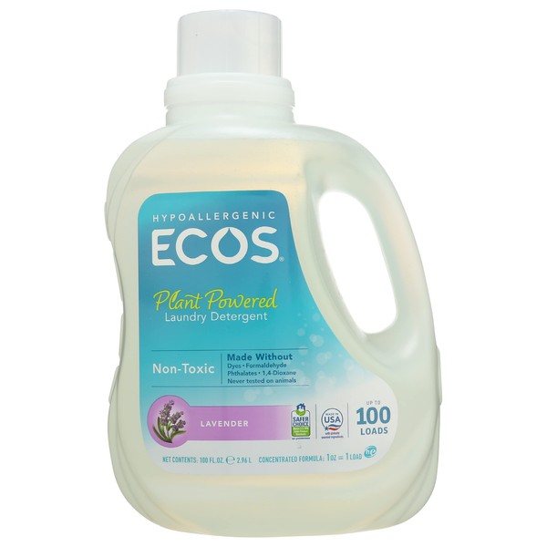 Earth Friendly Products Ecos 2X Liquid Laundry Detergent, Lavender, 100-Ounce Bottle (Pack of 4)