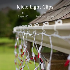 Pro Christmas Icicle Light Clips - Bag of 100 - Professional Grade Outdoor Hangers for Mounting Icicle Lights on Gutters and Roof Shingles