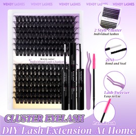 Lash Extension Kit DIY Eyelash Extension Wispy Individual Lashes Volume Lash Clusters with Lash Bond and Seal Tweezers Brush Easy to Apply at Home（80D+100D-D-1620Mix Kit）