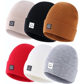 Toddler Baby Beanie Hat 6 Packs, Double Layer Knit Infant Winter Hat Soft Warm Beanies Bulk Skull Cap for Kid Boys Girls (US, Age, 0 Months, 2 Years, Khaki, White, Black,Grey,Caramel,Red)