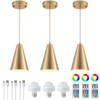 Dijiahua Gold Battery Operated Pendant Lights Kitchen Island 3 Pack
