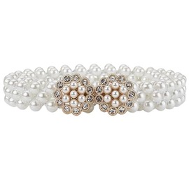 Porbbow Elastic Pearl Belt for Women, Adjustable Waist Belt Stretch Pearl Beaded Belt for Dresses, Evening Gowns, Bridal Wear, BLK050-S3