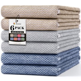 Homaxy Premium Kitchen Towels 18"x28", 6 Pack Large Cotton 380 GSM Dish Towels, Highly Absorben Yarn Dyed Kitchen Hand Towels, Soft Utility Tea Towel Set with Hanging Loop, Multicolor